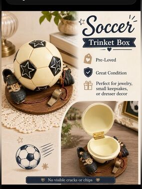 Soccer Trinket Box - Cream and Black Decorative Keepsake